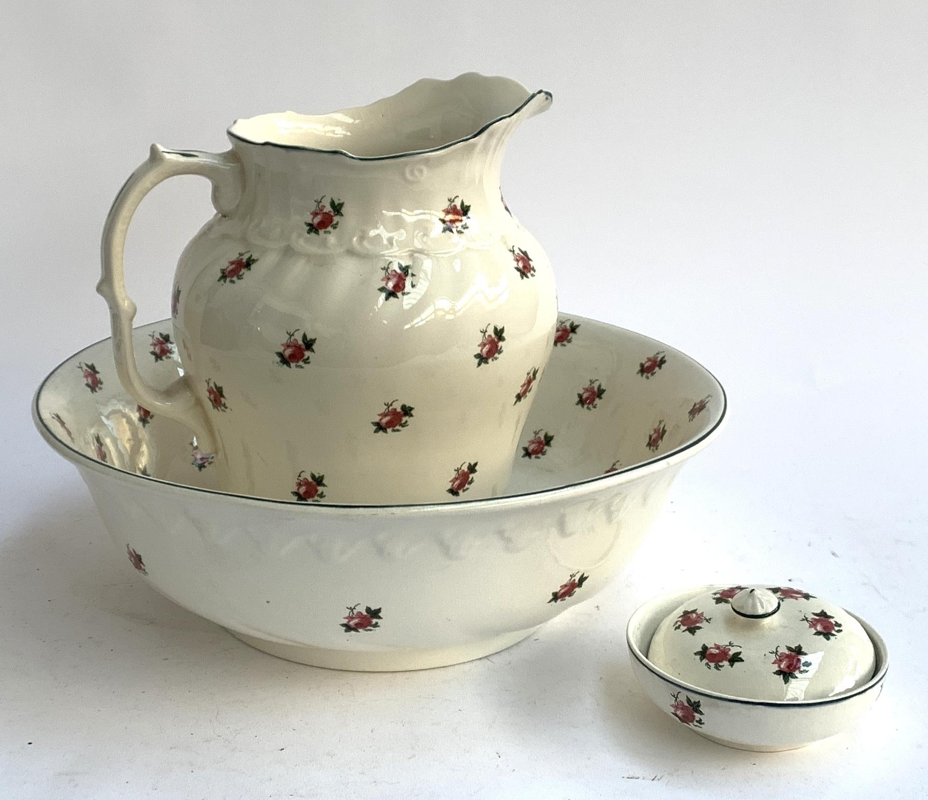 A Bristol wash bowl, 39cmD, jug and soap dish