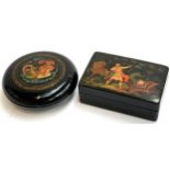 Two hand painted Russian lacquer boxes, 9cmW and 8.5cmD