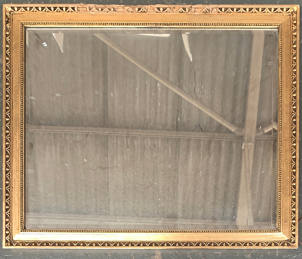 A small rectangular gilt framed mirror, bevelled glass, egg and dart moulding (af), 58x48cm