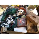 A mixed lot to include cast iron cow doorstop, metal Buddha, Bosch drill etc