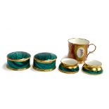 A pair of Minoprio Derby malachite pattern trinket pots 8cmD; together with a pair of matching