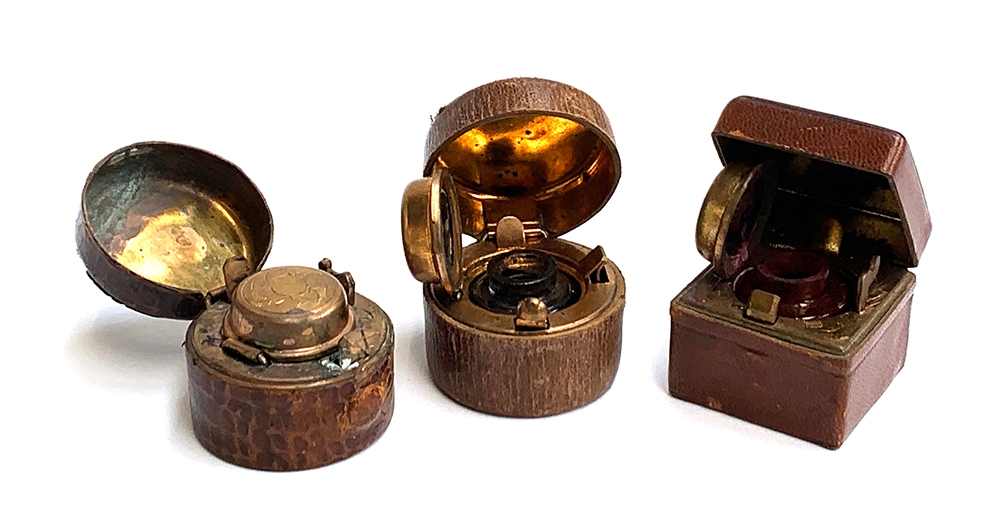 Three Victorian leather covered travelling ink wells (3) - Image 2 of 2