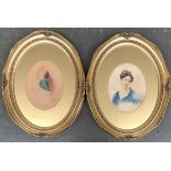 Two 19th century watercolours, portrait of lady in blue and the narcissist, each 23x18cm