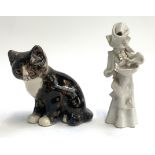 A Winstanley ceramic cat, 18cmH, together with an abstract blanc de chine figure, 23.5cmH