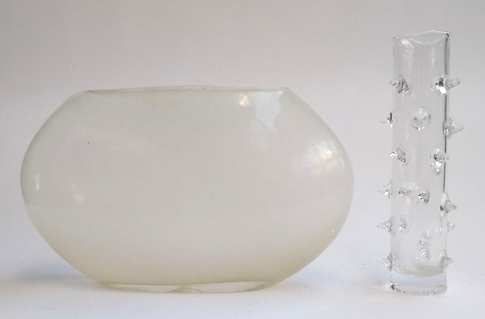 A Cleybergh glass thorn vase, marked to base, 30cmH; together with a heavy glass vase of
