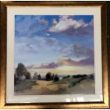 20th century, continental school, framed colour print of a sunset, 67x67cm