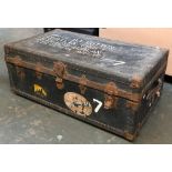 A vintage travel trunk with travel sticker for Bibby lines, 92cmW
