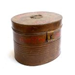 A painted tin hat box inscribed 'Only One Buda', 38cmW