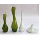 Two white Habitat vases, the tallest 43.5cmH, together with two green vases, the tallest 49.5cmH