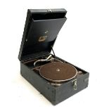 An HMV portable gramophone, in apparent working order