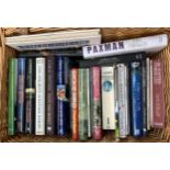 A wicker basket containing 24 signed books to include Beryl Bainbridge, Louis de Bernieres, Susan