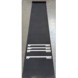 A rubber darts mat with 4 measurements from 7ft 6in to 8ft 6in