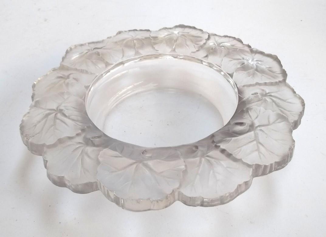 A Lalique Geranium frosted glass bowl, marked to base, 22cmD