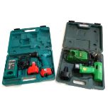 A Makita 6270D cordless drill together with a Hitachi D 10DF2 cordless drill