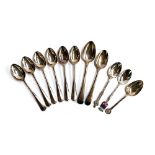 Two Georgian teaspoons, together with a set of six Mappin & Webb plated teaspoons, etc