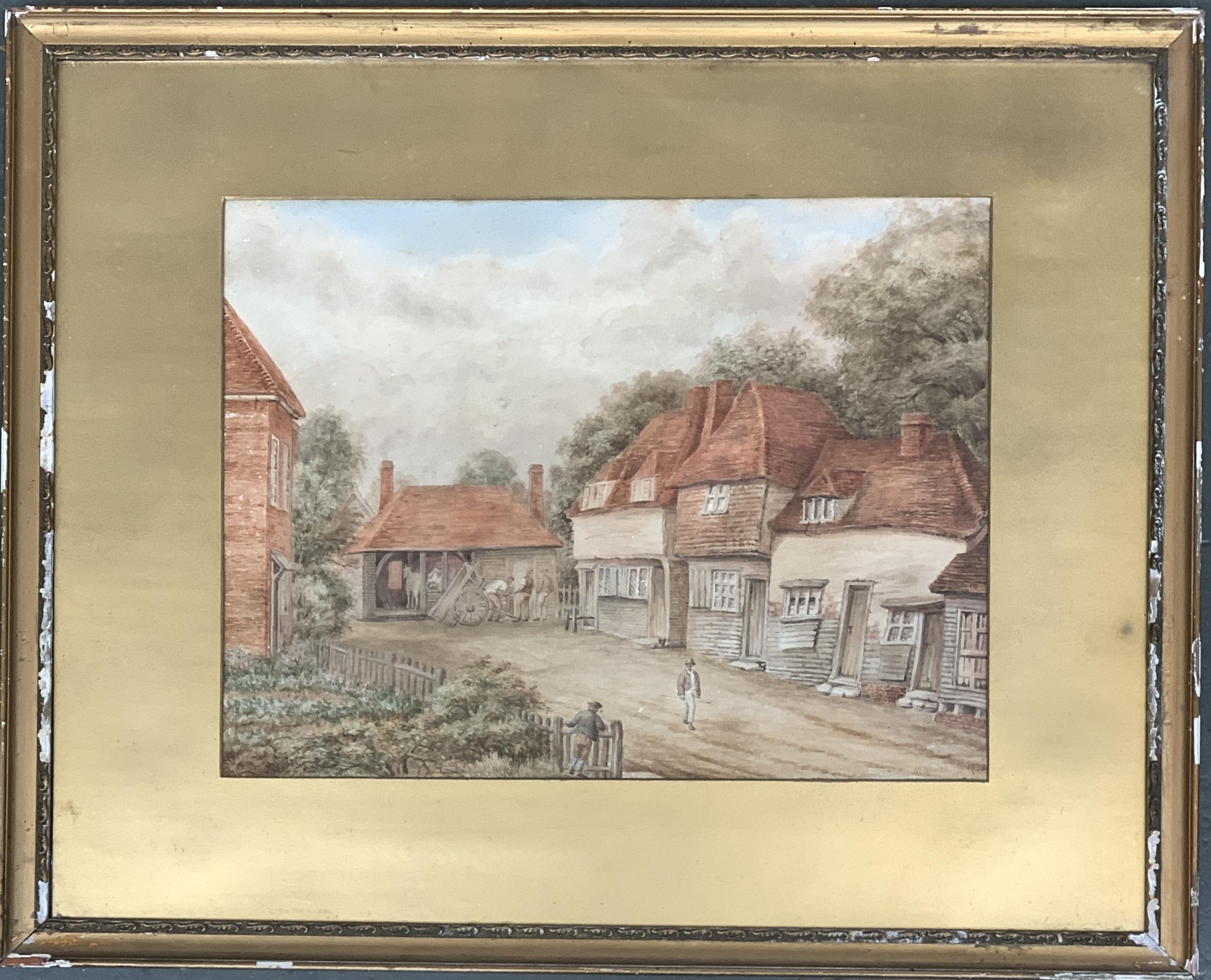 W Hinchliffe, 19th century watercolour, village street, signed and dated 1872, 32x42cm