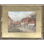 W Hinchliffe, 19th century watercolour, village street, signed and dated 1872, 32x42cm