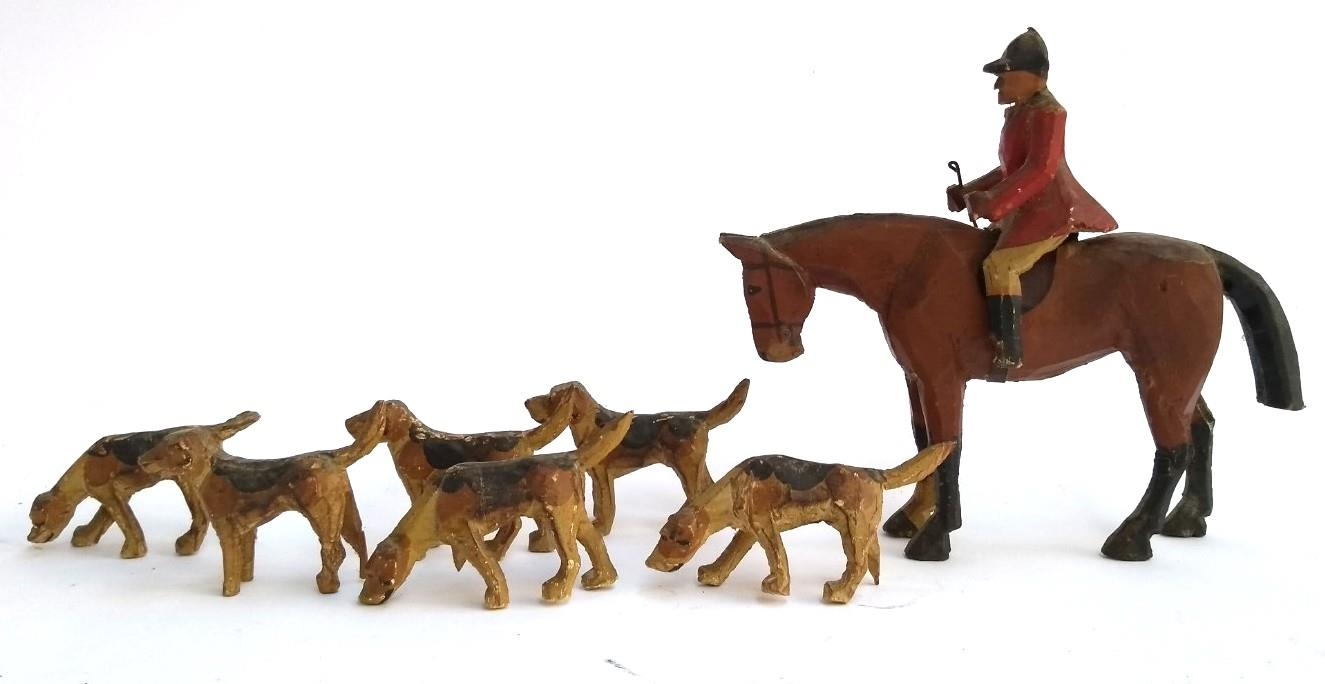 A carved and painted wood fox hunting group attributed to Frank Whittington, of Forest Toys, - Bild 2 aus 2