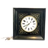 A French ebonised and brass inlaid wall clock, with pendulum and key