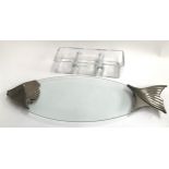 An LSA glass three section dish, together with a Silea glass stand in the form of a fish