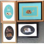 Four needleworks depicting Pekingese dogs, the largest 11.5x7cm