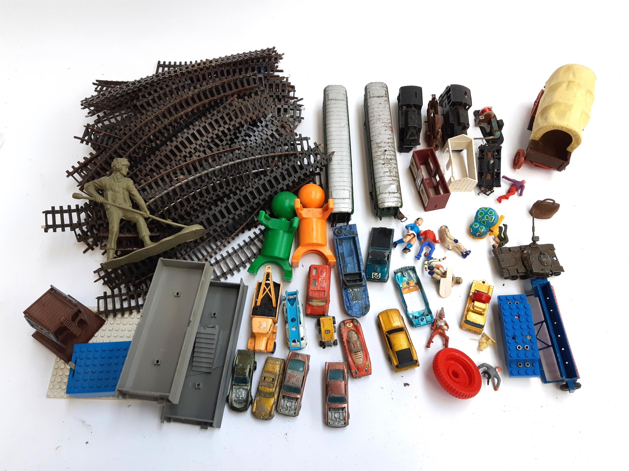 A quantity of die cast vehicles and other toys to include Lego, Hot Wheels, Husky, Airfix, train