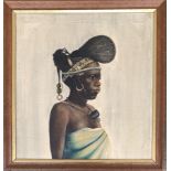 Acrylic on canvas, lady in traditional headdress, 36x34cm