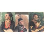 Three 20th century portraits, oil on board, the largest 56x41cm (af)