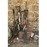 A quantity of garden tools, to include spades, shears, loppers, etc