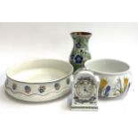 A Portmeirion 'Botanic Garden' planter, 24cmD, a Portmeirion clock, Trier wash bowl and a