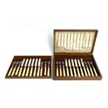 An oak canteen of plated fruit knives and forks for 12 place settings, by Mappin & Webb