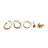9ct gold hoop earrings, approx. 1g; together with three unmatched gold earrings, approx. 1.3g