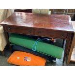 A 19th century side table with two frieze drawers and square tapered legs (af), 117x55x77cmH