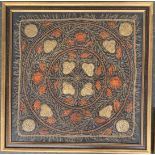 A framed needlework, gold and orange thread, 50x50cm; together with 16.5x37cm