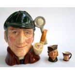 Three Royal Doulton toby jugs, 'The Sleuth', 20cmH, 'Robin Hood' and 'The Cardinal'