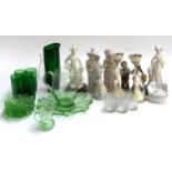 A mixed lot to include uranium glass, figurines etc