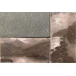Two moonlit Scottish landscape scenes, paper laid on canvas, each 35x71cm