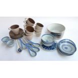 A mixed lot to include Poole pottery teacups and saucers, Royal Worcester fireproof dish, and a