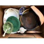 A mixed box of ceramics to include cabbage ware