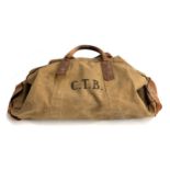 A vintage canvas and leather holdall bag, monogrammed CTB, approx. 62cmW