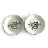 A pair of Royal Worcester pin dishes depicting huntsmen, 10cmD