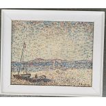 V Mathias, 20th century impressionist oil on board, study of boats on a beach, 23.5x30cm