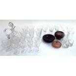 A mixed lot of glass to include Webb Corbett sherry glasses, 3 glasses marked made in Edinburgh,