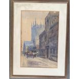 A late 19th/early 20th century watercolour of Merton Street, Corpus Christi College, 44x29cm