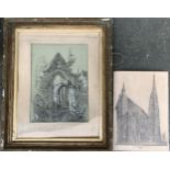 Pencil study, 'St Stephens, Vienna', signed J Dodd, 43.5x30cm, together with a charcoal study of