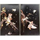 Two lacquered panels depicting birds (af), each 60x36cm