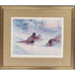 After Archibald Thorburn, pheasants in snow, limited edition colour print, 47/500, 28x38cm