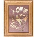 A Chinese silk embroidery depicting bird of paradise amongst foliage, 48x36cm