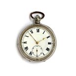 An open face key wind pocket watch, Roman numerals with subsidiary seconds, 5.2cm diameter