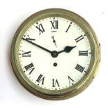 A copper and brass ship's clock, white enamel dial with Roman numerals, the dial 18cmD